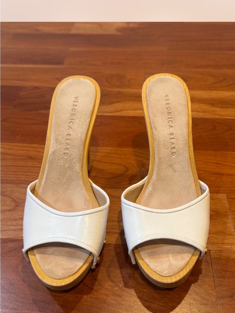 Veronica Beard Cream Leather Slide Mules